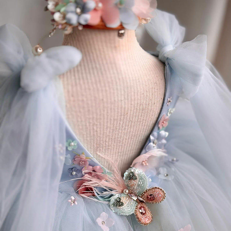 Creative Printed Fluffy Dress For Girls