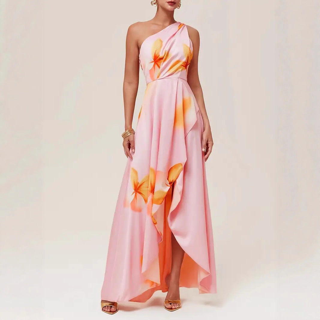 Elegant Slim Fit Tube Top Printed Halter Long Dress