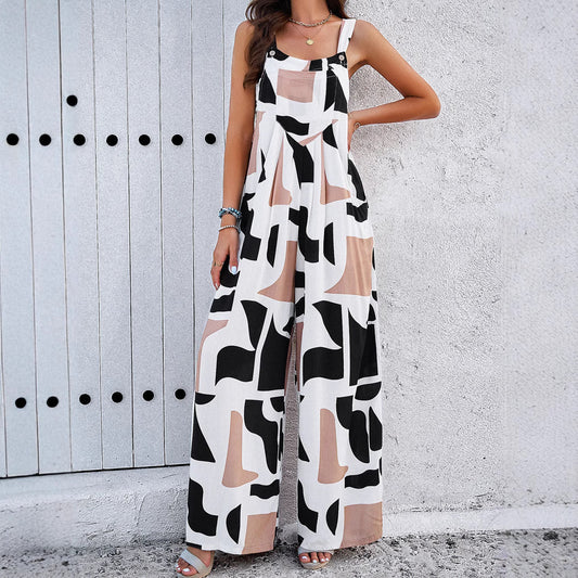 Women's Loose All-match Casual Printed Jumpsuit