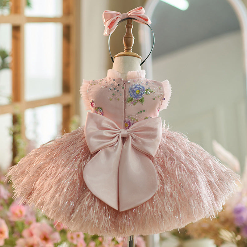 Feather Sun Pendulum Children Birthday Princess Dress