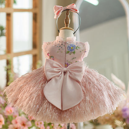 Feather Sun Pendulum Children Birthday Princess Dress