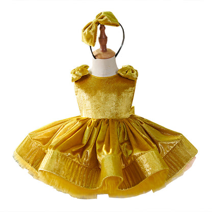 Cute Casual Children Golden Short Type Princess Dress