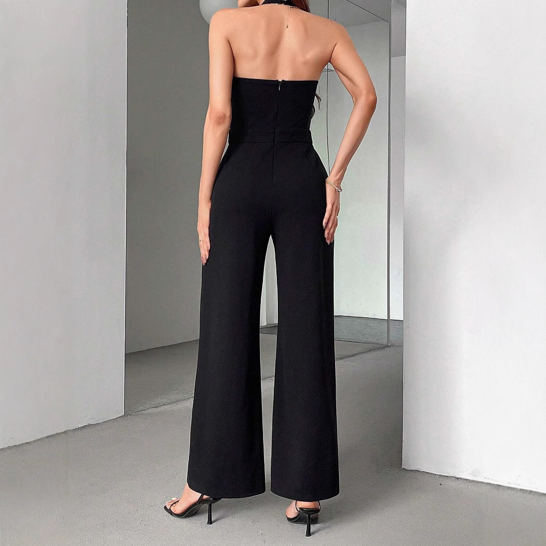 Black And White Color Matching Straight Halter Jumpsuit