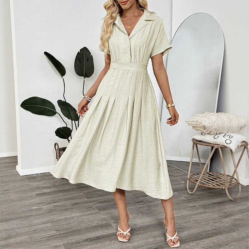 Lapel And Waist Tight Skirt Commuter Pocket Shirt Dress