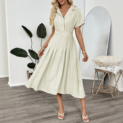 Lapel And Waist Tight Skirt Commuter Pocket Shirt Dress