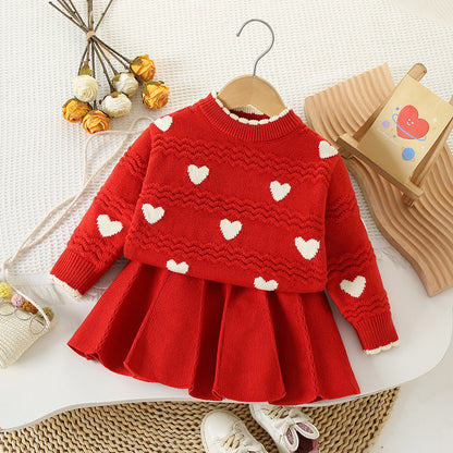 Round Neck Two-piece Korean Style Trendy Western Style Women's Treasure Autumn And Winter