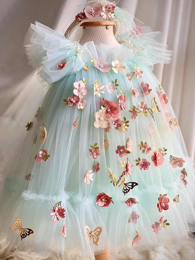 Children's Dress Flower Embroidered Butterfly Lolita Girl Princess Dress