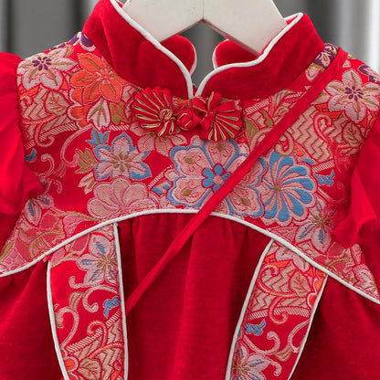 Winter Velvet Padded Dress New Children's Retro