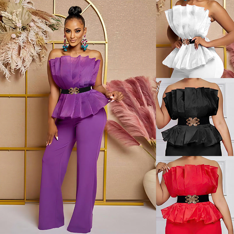 Fashion Solid Color Jumpsuit Sexy Off Shoulder Casual Suit