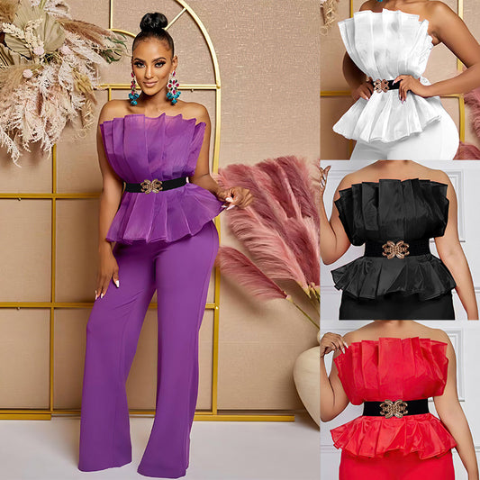 Fashion Solid Color Jumpsuit Sexy Off Shoulder Casual Suit