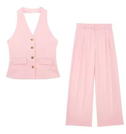 Women's Waistcoat Linen Vest Suit