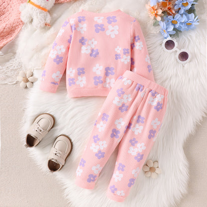 Creative All-match Girls' Long Sleeve Waffle Printing Suit