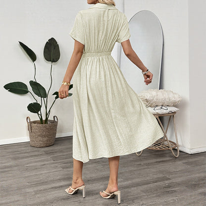 Lapel And Waist Tight Skirt Commuter Pocket Shirt Dress