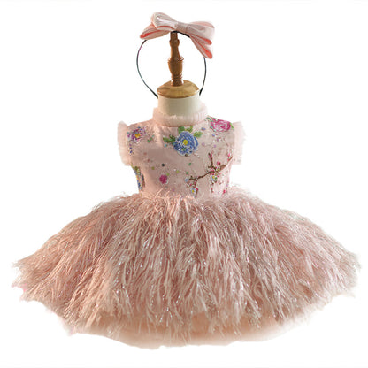 Feather Sun Pendulum Children Birthday Princess Dress
