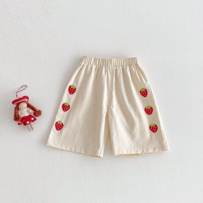 Baby Cute Patch Strawberry Vest Children Korean Casual Pants