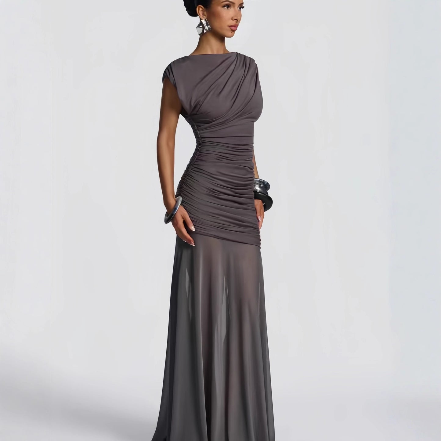 Mesh Stitching Long Dress Irregular Dress