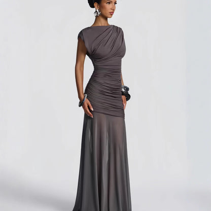 Mesh Stitching Long Dress Irregular Dress