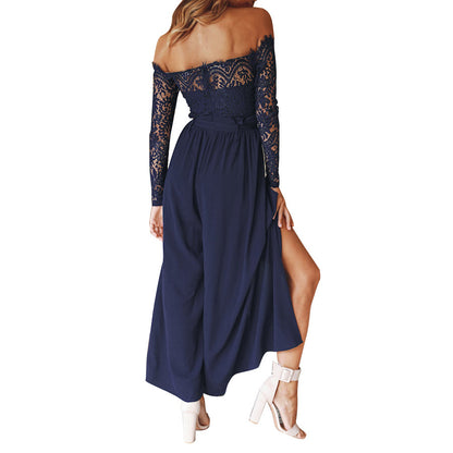 Women's Solid Color Lace High Waist Strap Loose Jumpsuit