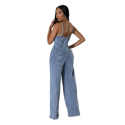 Women's Clothing Fashion Suspenders Denim Jumpsuit