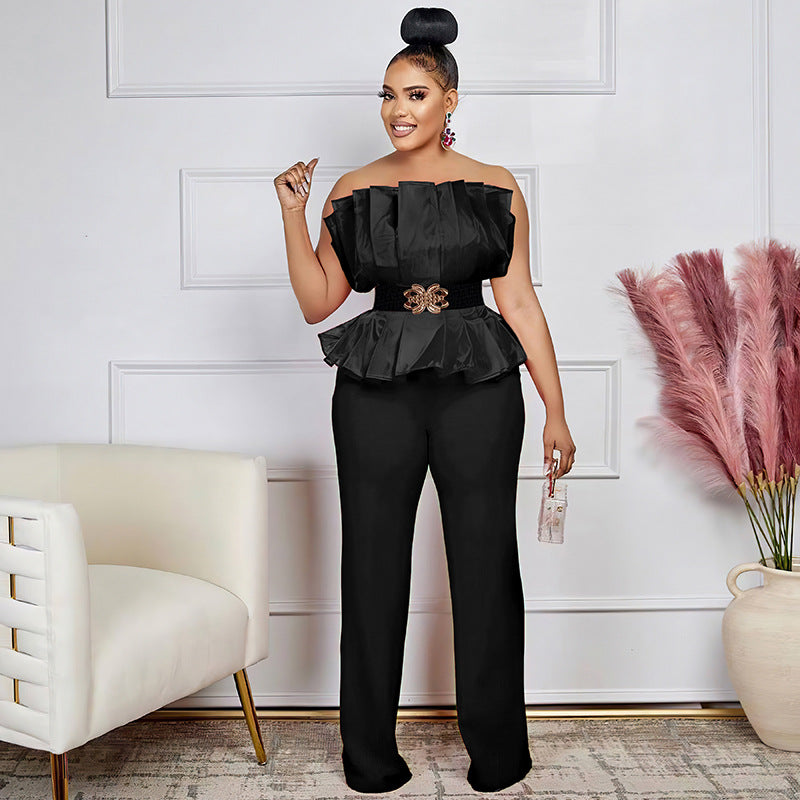 Fashion Solid Color Jumpsuit Sexy Off Shoulder Casual Suit