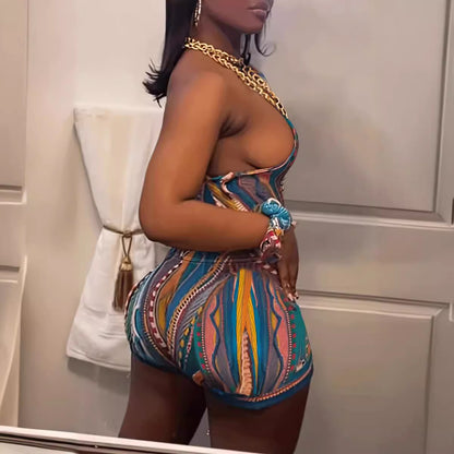 Abstract Printing Sexy Suit Multicolor Women