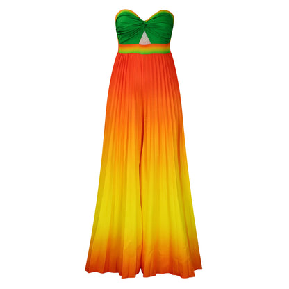 Summer Sexy Tube Top Backless Fashion Gradient Color Wide Leg Jumpsuit