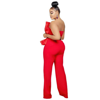 Fashion Solid Color Jumpsuit Sexy Off Shoulder Casual Suit