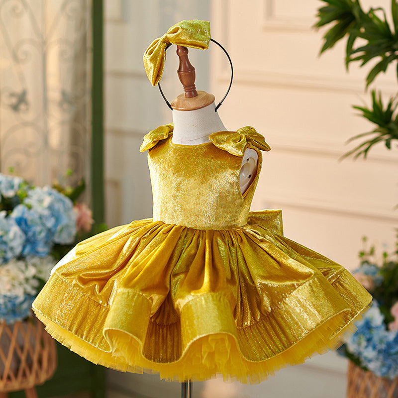 Cute Casual Children Golden Short Type Princess Dress