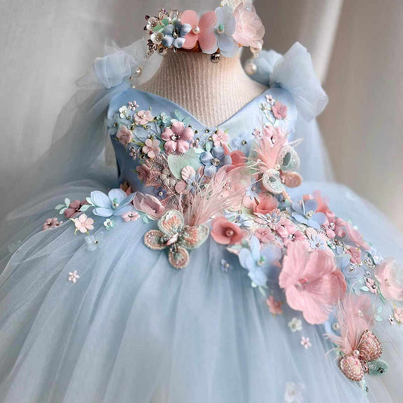 Creative Printed Fluffy Dress For Girls