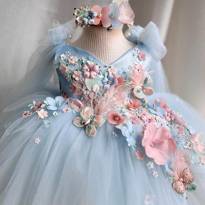 Creative Printed Fluffy Dress For Girls