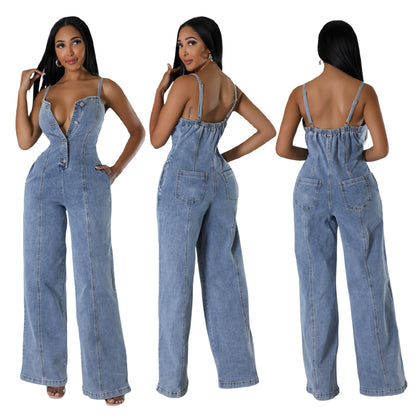 Women's Clothing Fashion Suspenders Denim Jumpsuit