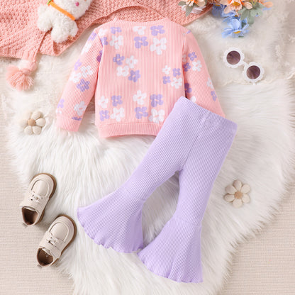 Creative All-match Girls' Long Sleeve Waffle Printing Suit