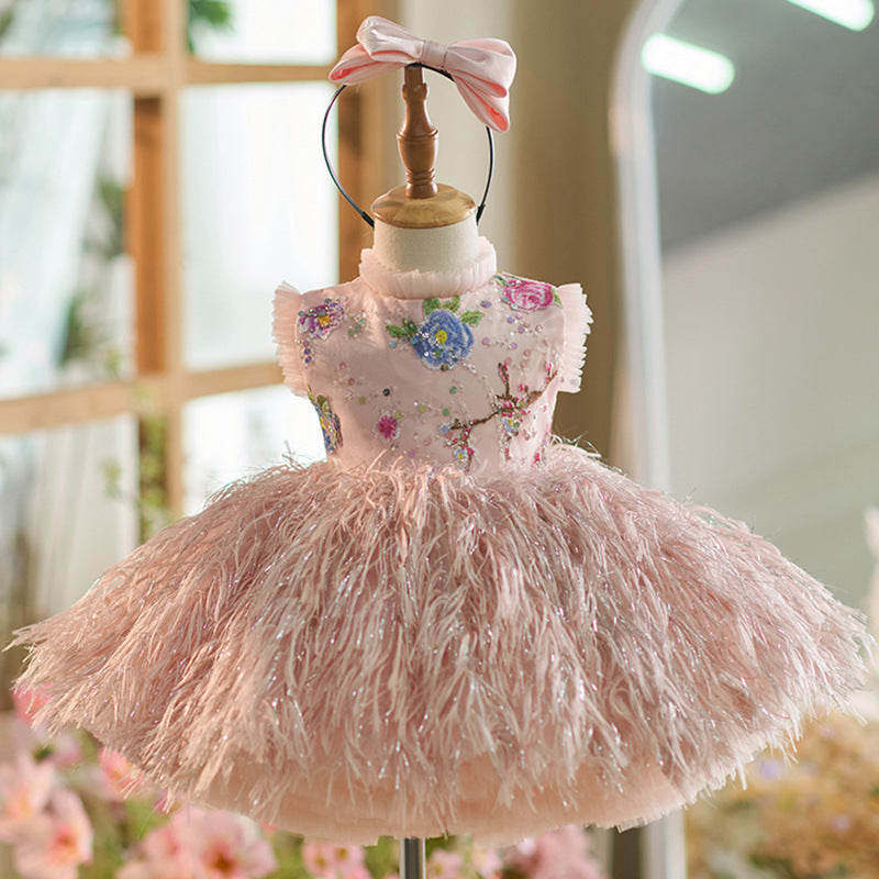 Feather Sun Pendulum Children Birthday Princess Dress