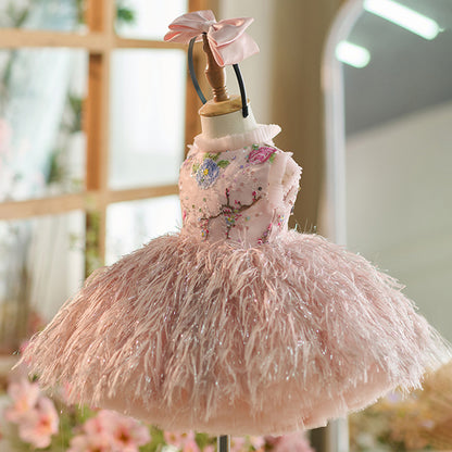 Feather Sun Pendulum Children Birthday Princess Dress