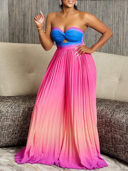Summer Sexy Tube Top Backless Fashion Gradient Color Wide Leg Jumpsuit