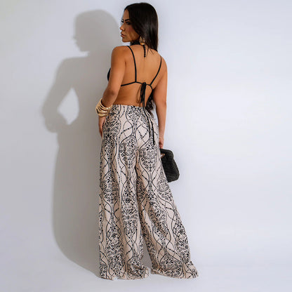 European And American Sexy Strap Lace-up Loose Jumpsuit