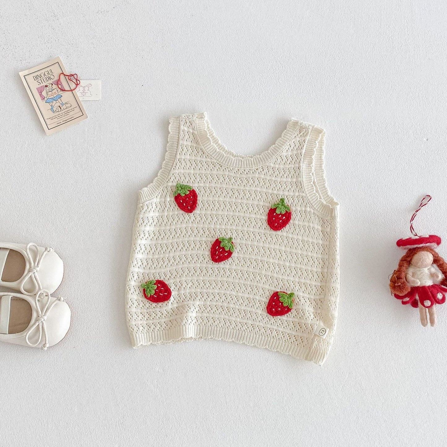 Baby Cute Patch Strawberry Vest Children Korean Casual Pants