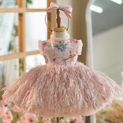 Feather Sun Pendulum Children Birthday Princess Dress