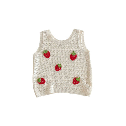 Baby Cute Patch Strawberry Vest Children Korean Casual Pants