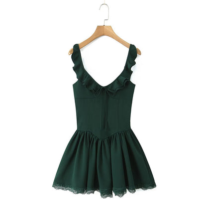 Spring New Women's Solid Color Pullover Sleeveless Side Strap Short Dress