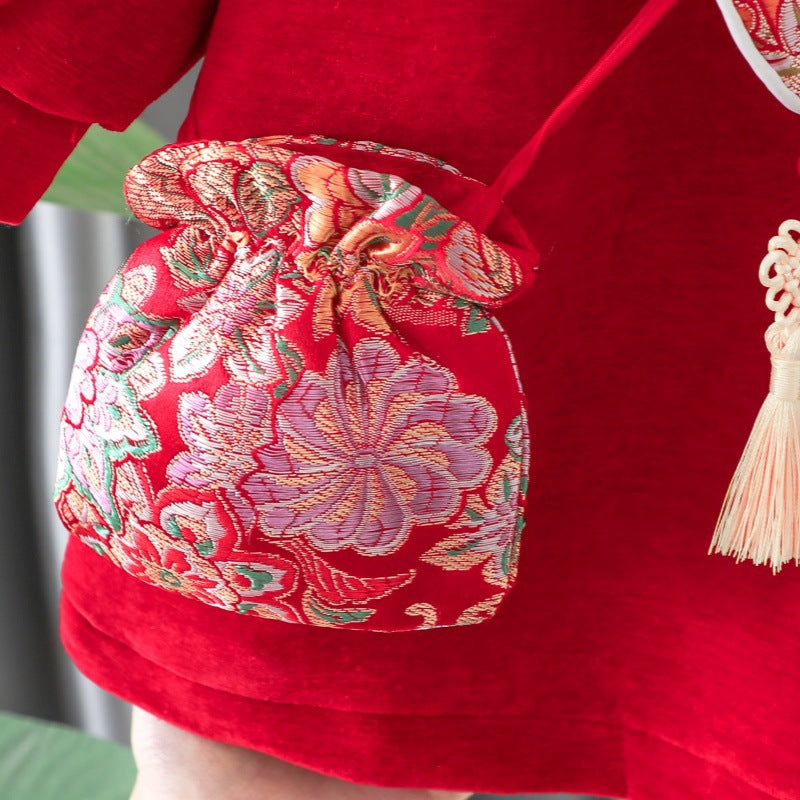 Winter Velvet Padded Dress New Children's Retro