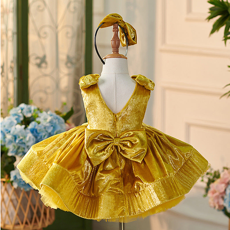 Cute Casual Children Golden Short Type Princess Dress