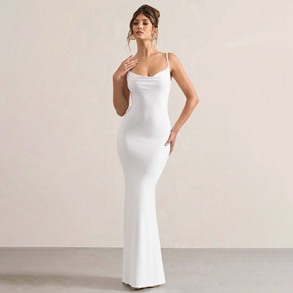 Lace Stitching Halter Sheath Slim-fit Flattering Dress