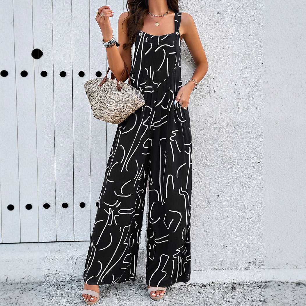 Women's Loose All-match Casual Printed Jumpsuit