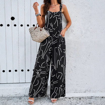 Women's Loose All-match Casual Printed Jumpsuit