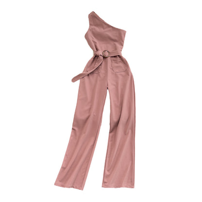 High Waist Slimming OL Temperament Straight Wide Leg Jumpsuit Summer