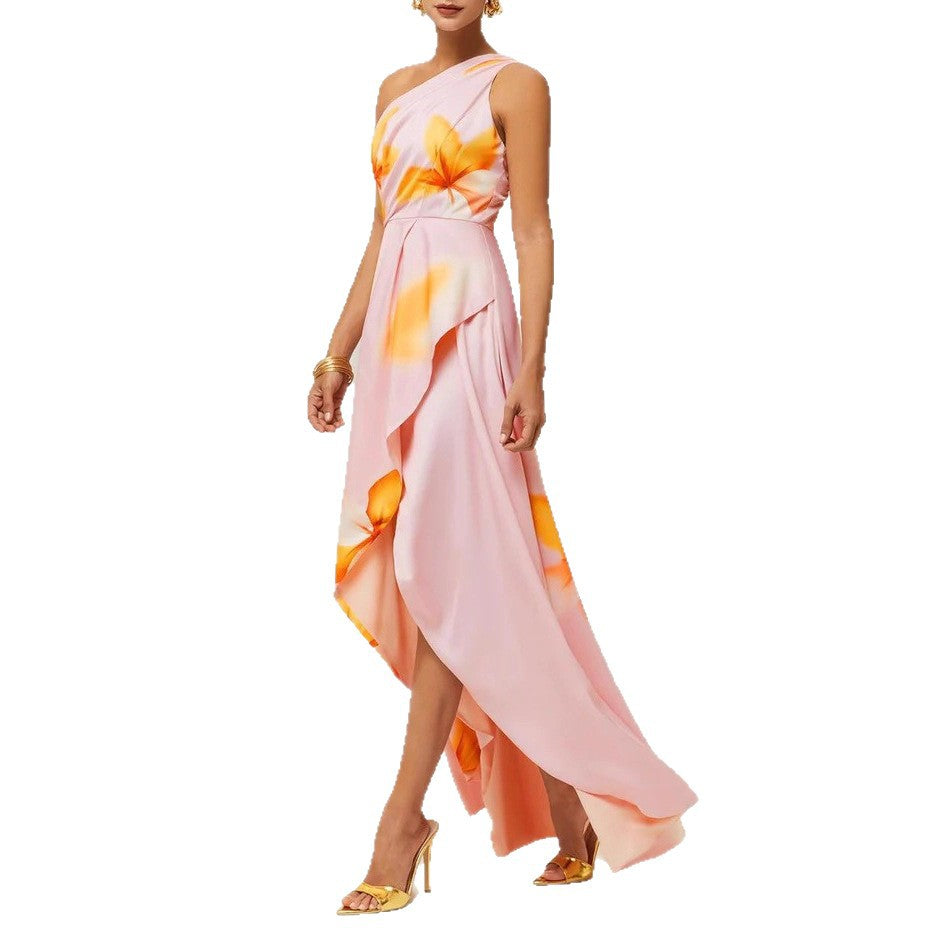 Elegant Slim Fit Tube Top Printed Halter Long Dress