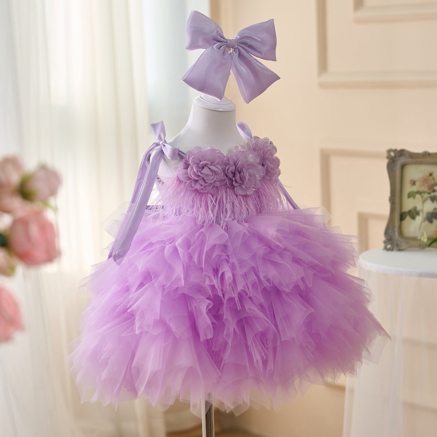 Girl's Super Wide Loose Flower Tassel Dress