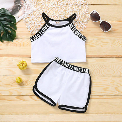 Children's Baby Girls' Summer Thin Sports Sling Suit Pure Cotton Comfortable Casual Shorts Two-piece Suit