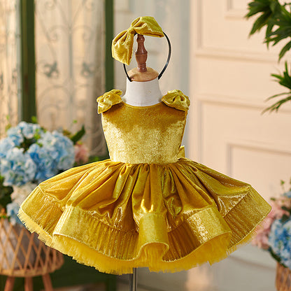 Cute Casual Children Golden Short Type Princess Dress